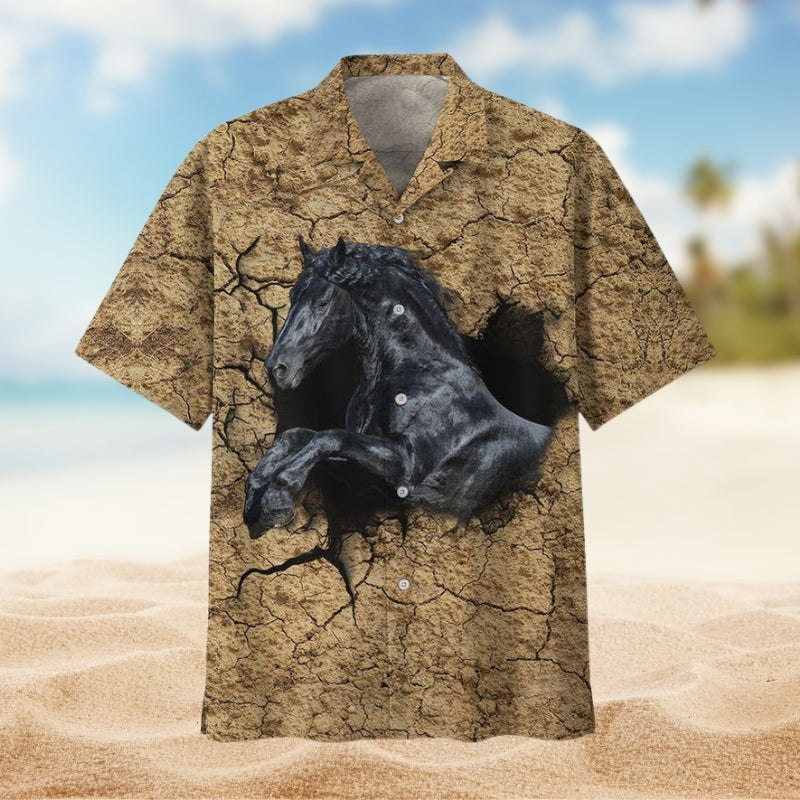 Horse Black Darkness Hawaiian Shirt For Coastal Travel, Casual Events, And Comfortable Summer Wear