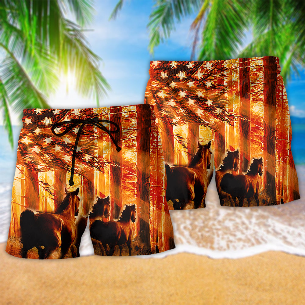 Horse Born To Ride Red Fire Beach Shorts Design Detail For Nature Inspired Coastal Travel