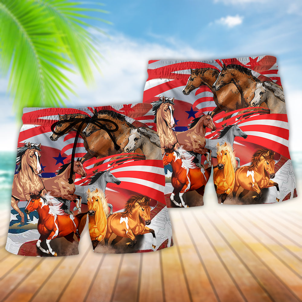Horse Independence Day Freedom Beach Shorts Artwork Detail For Tropical Travel And Everyday Wear