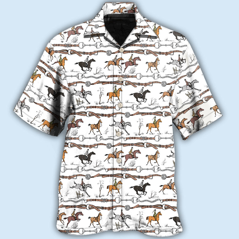 Elegant Horse Jumping Hawaiian Shirt For Animal Lovers, Beach Travel, And Casual Summer Style
