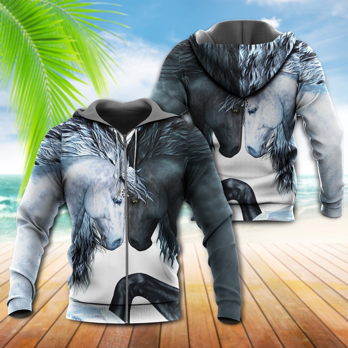 Black White Horse Hoodie For Horse Inspired Streetwear Holidays And Comfortable Outfits