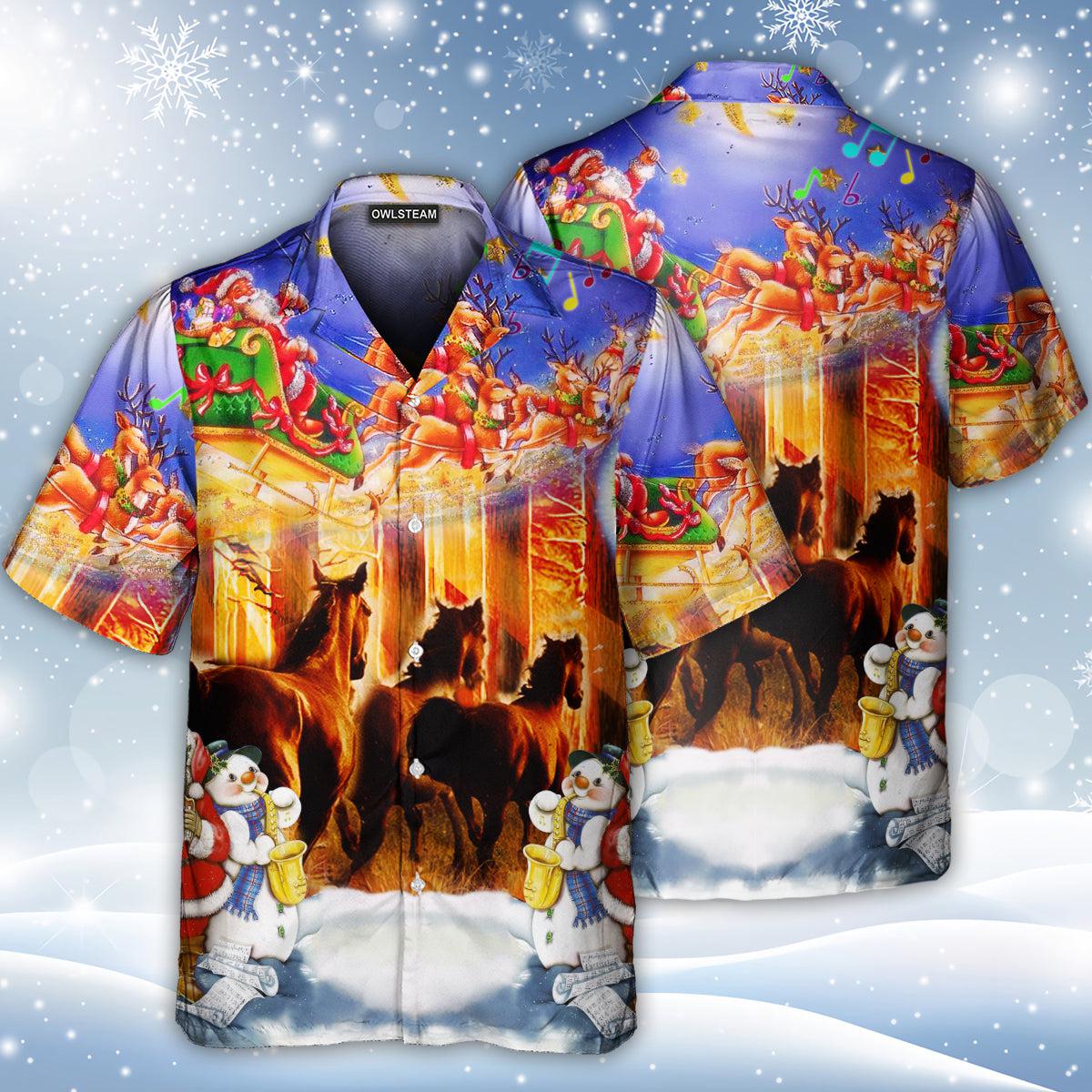 Festive Horse Christmas Hawaiian Shirt Artwork View For Coastal Escapes And Resort Style