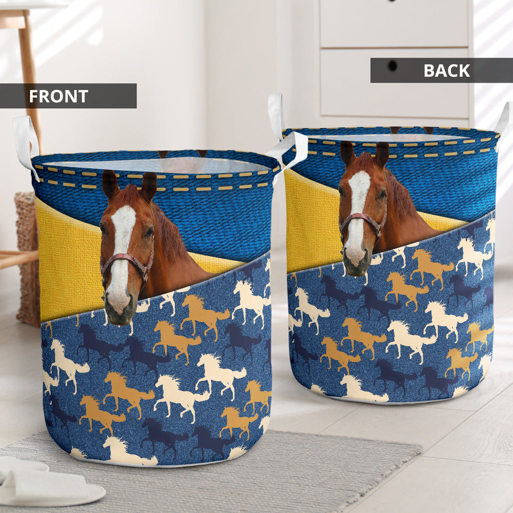 Horse Jean Warm Style Laundry Basket For Room Home Organizer