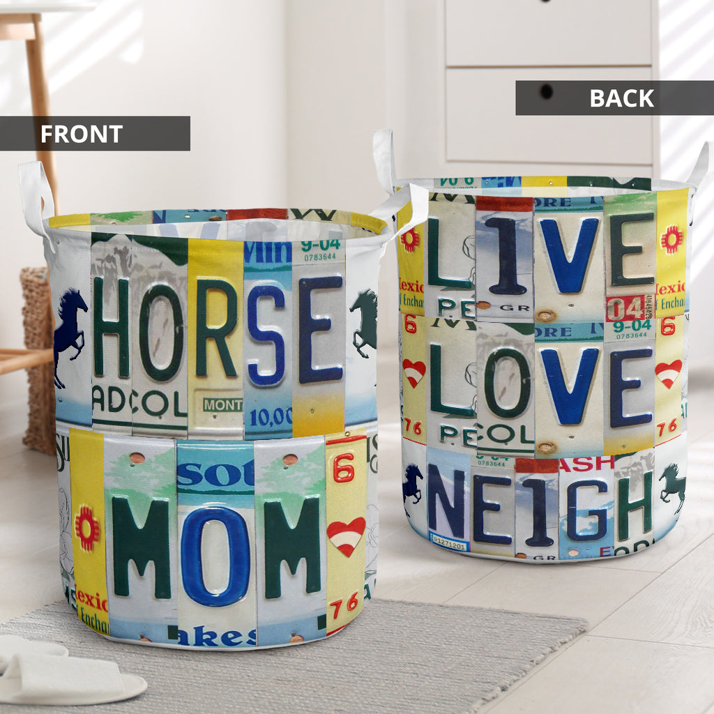 Horse Mom Live Love License Plate Laundry Basket For Room Home Organizer