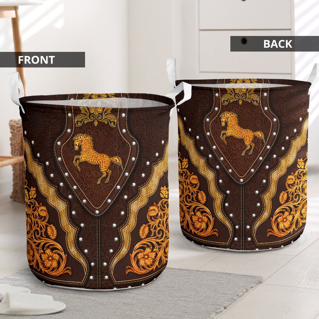 Horse Pattern Wood Royal Laundry Basket For Room Home Organizer