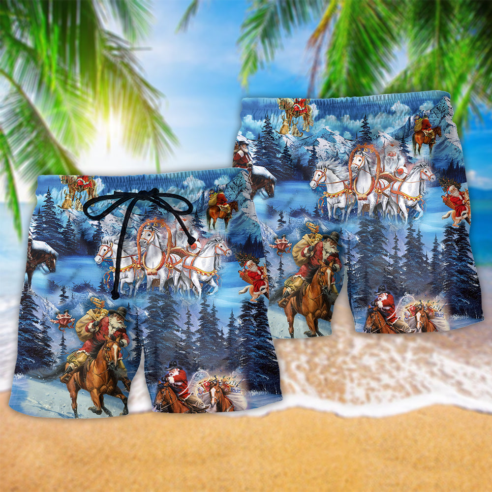 Horse Santa Christmas Cold Beach Shorts For Summer Vacation And Coastal Travel
