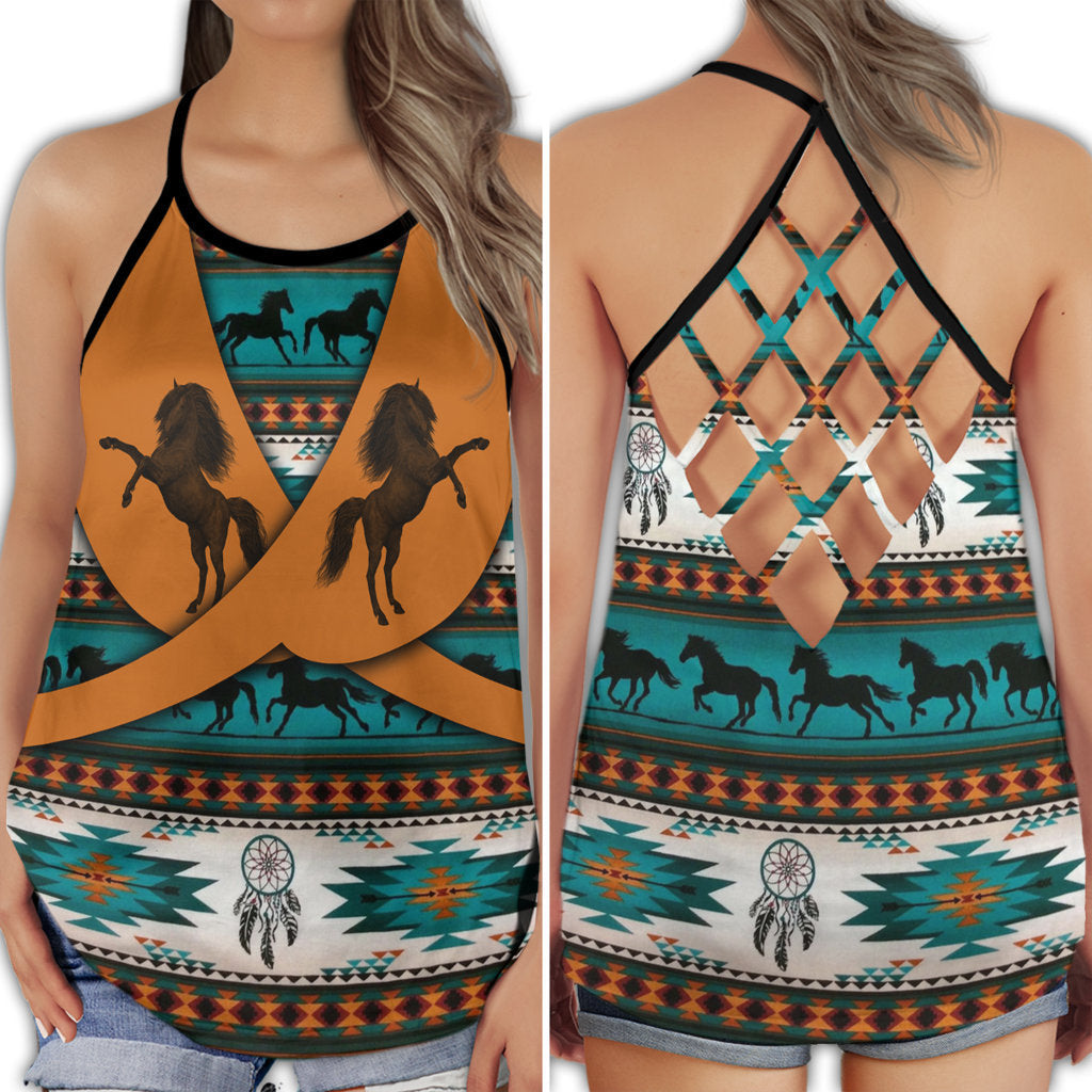 Horse Love And Life Pattern Hollow Tank Top For Yoga Workouts And Casual Wear