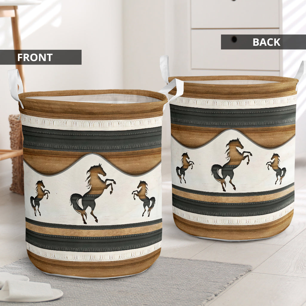 Horse Wood Color Laundry Basket For Room Home Organizer