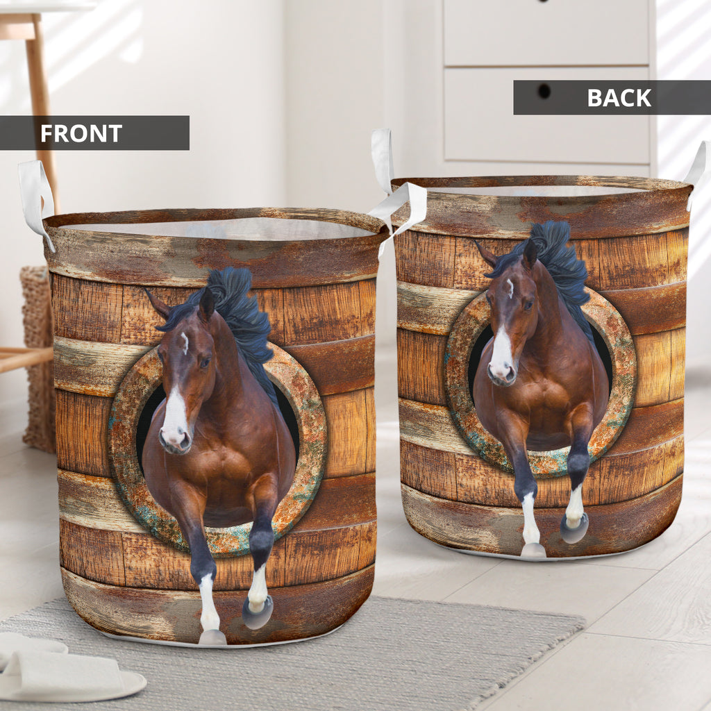 Horse Wood Vintage Laundry Basket For Room Home Organizer