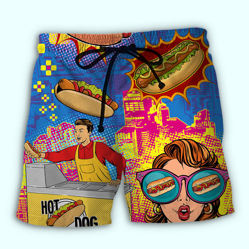 Hot Dog Pop Art Food Beach Shorts For Resort Travel And Thoughtful Summer Gifting