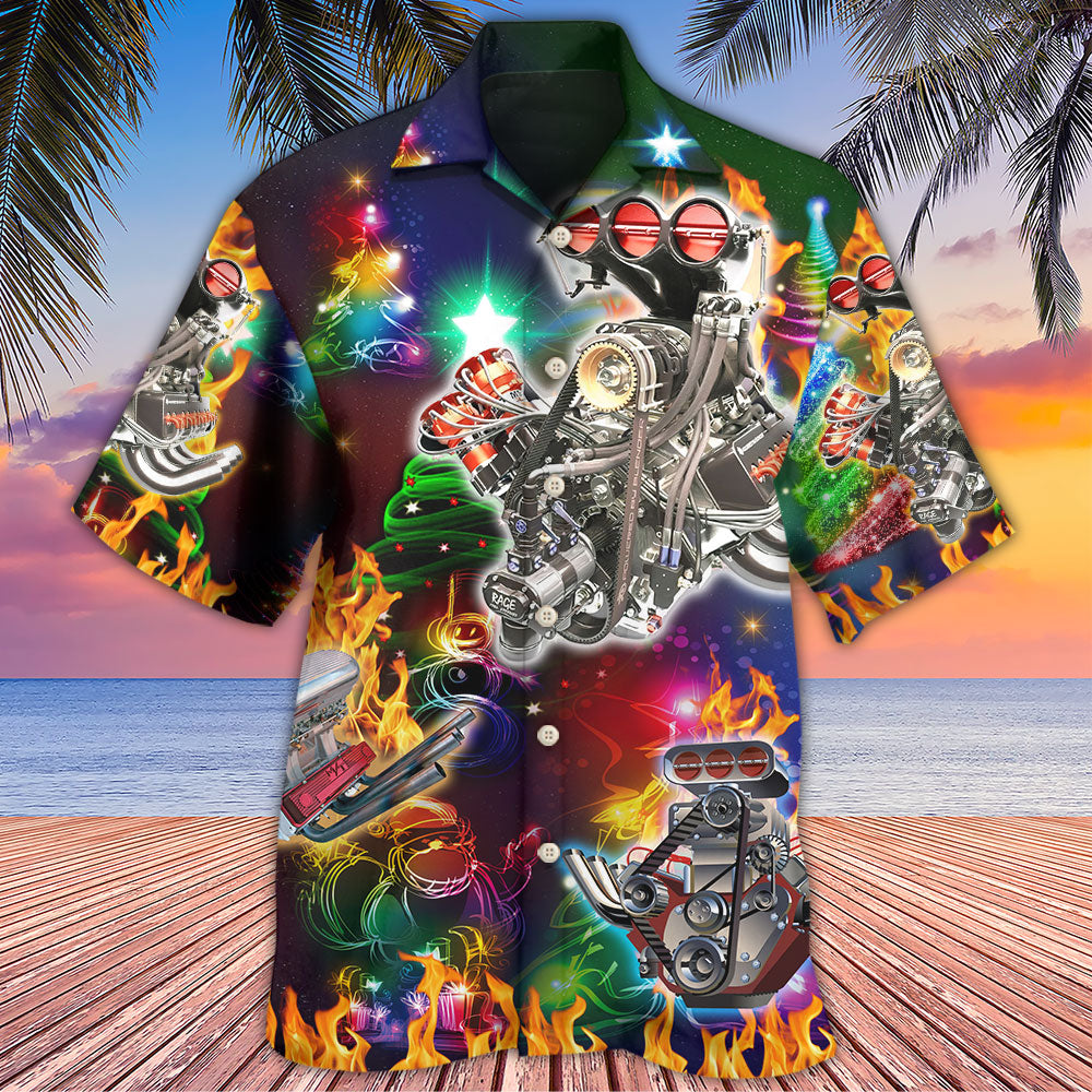Christmas Hot Rod Hawaiian Shirt With Detailed Graphic For Tropical Getaways Outdoor Fun And Everyday Wear
