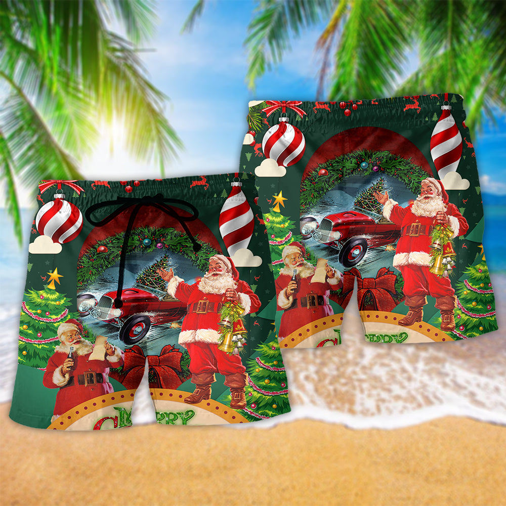 Hot Rod Merry Christmas Happy With Funny Beach Shorts For Festive Vacation Wear