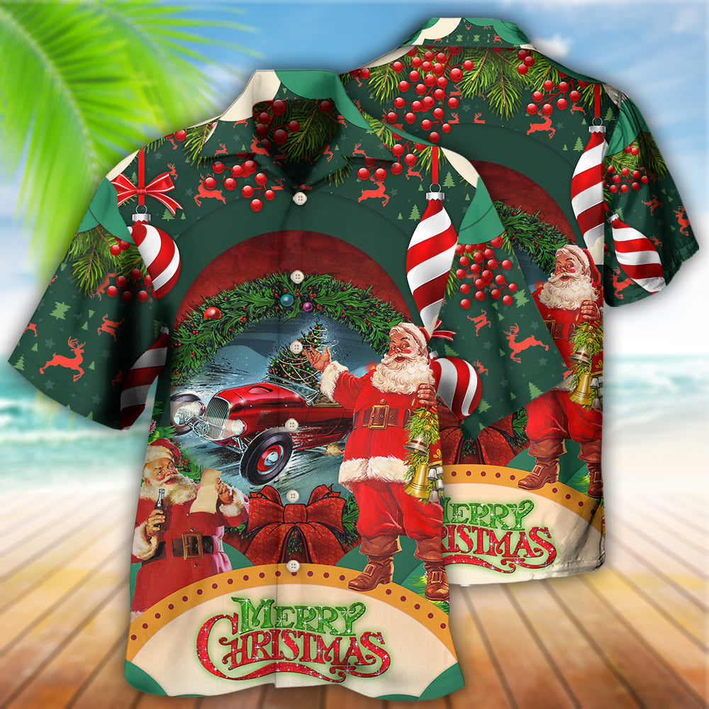 Christmas Hot Rod Hawaiian Shirt With All Over Print For Beach Vacations Casual Parties And Warm Weather Style