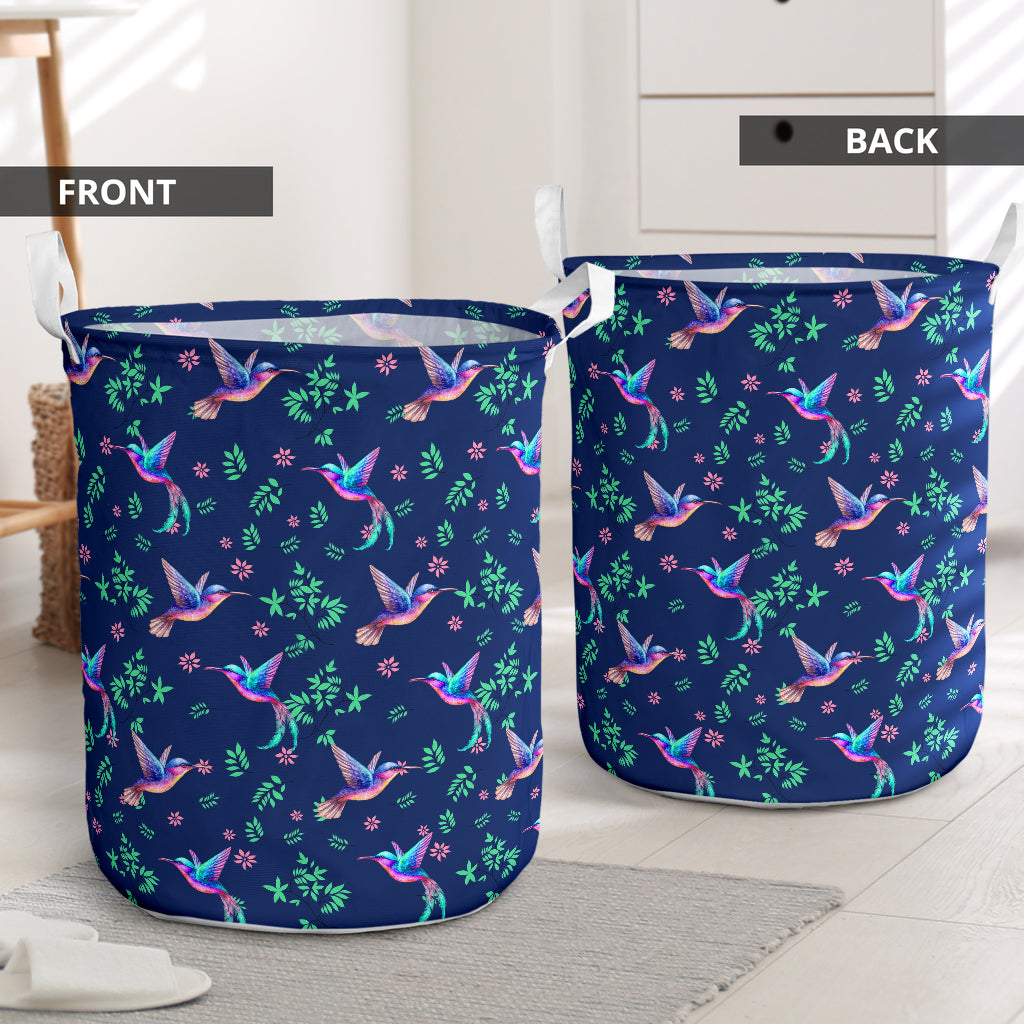 Hummingbird Flower Pattern Laundry Basket For Room Home Organizer