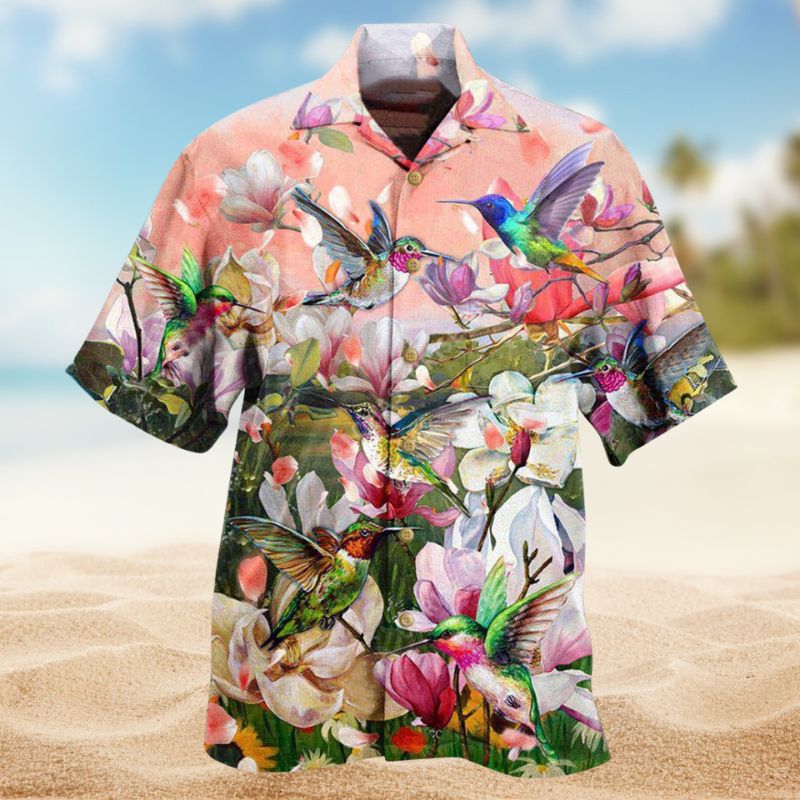 Hummingbirds Blooming Magnolia Hawaiian Shirt For Summer Vacation Beach Travel And Relaxed Casual Wear