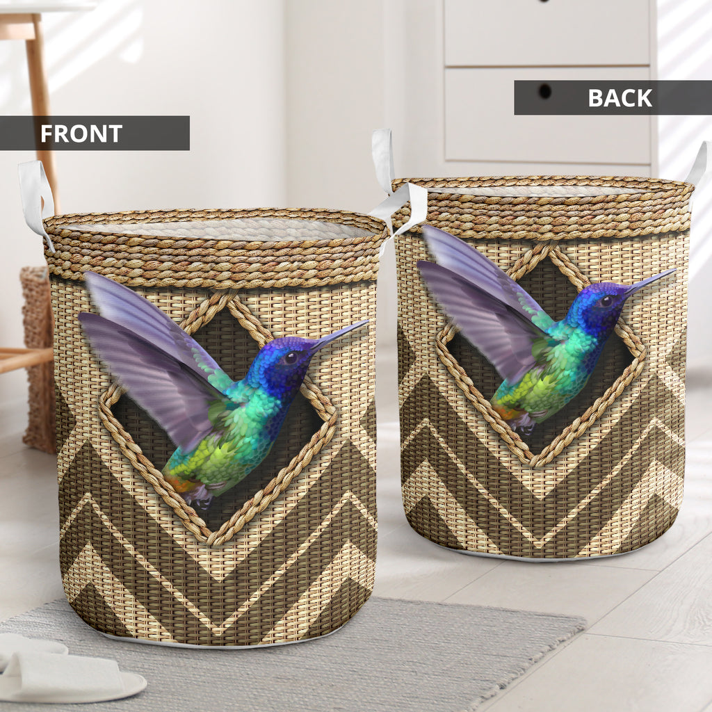 Hummingbird Wicker Texture Hole Laundry Basket For Room Home Organizer