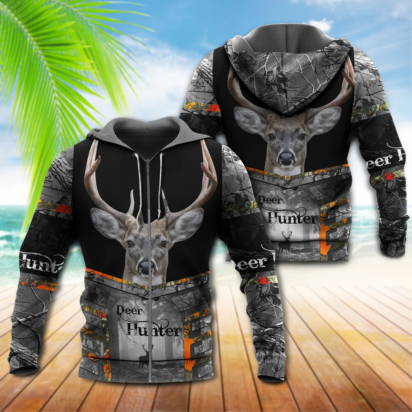 Black Gray Hunting Deer Hoodie For Outdoor Hunting Trips Travel And Comfortable Everyday Wear