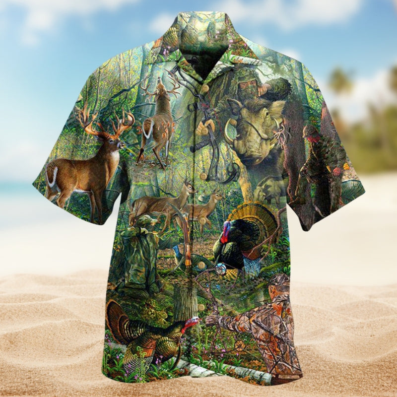 Hunting Legend Hawaiian Shirt For Summer Vacation, Beach Travel, And Casual Wear