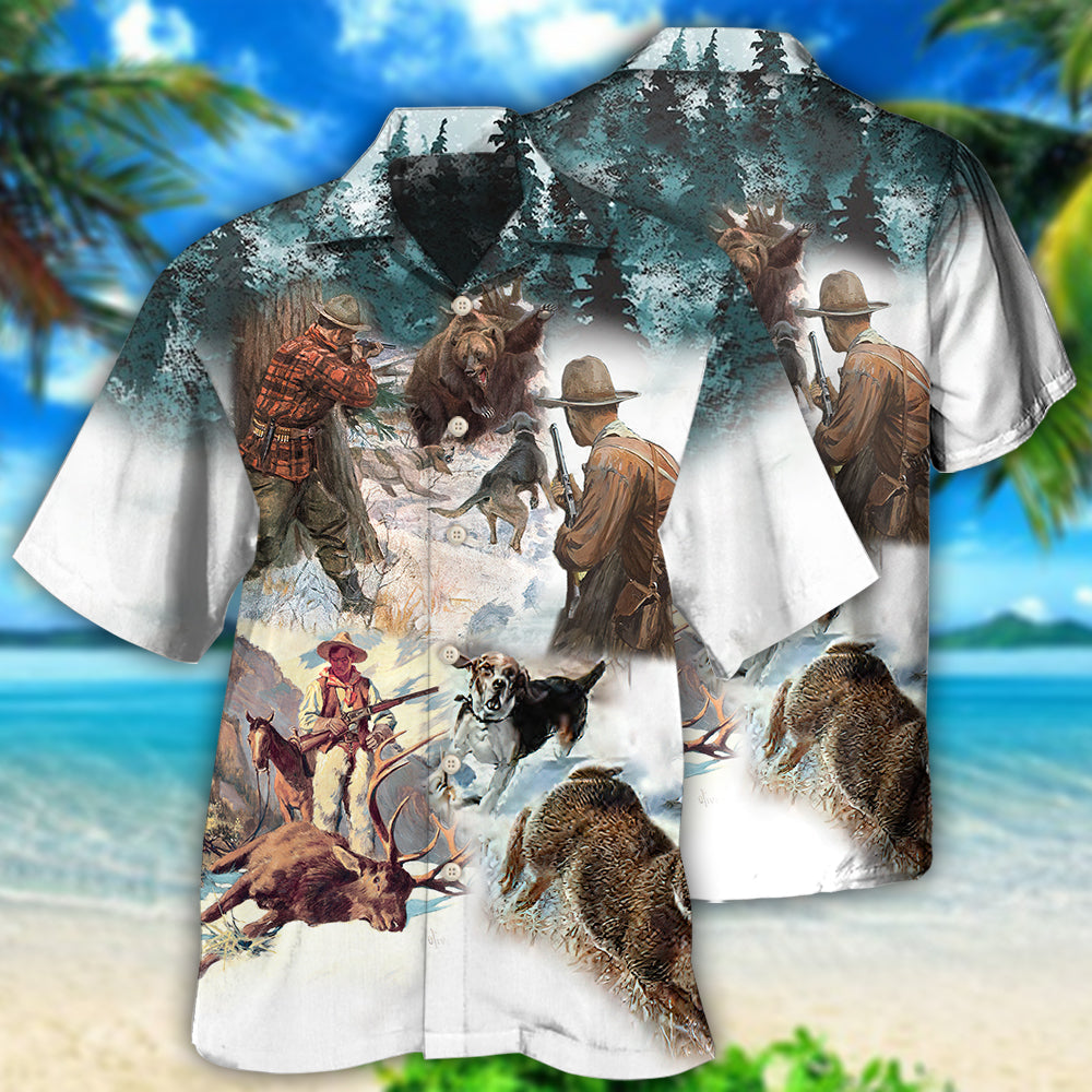 Hunting Snow Mountain Hawaiian Shirt Design View For Casual Summer Styling