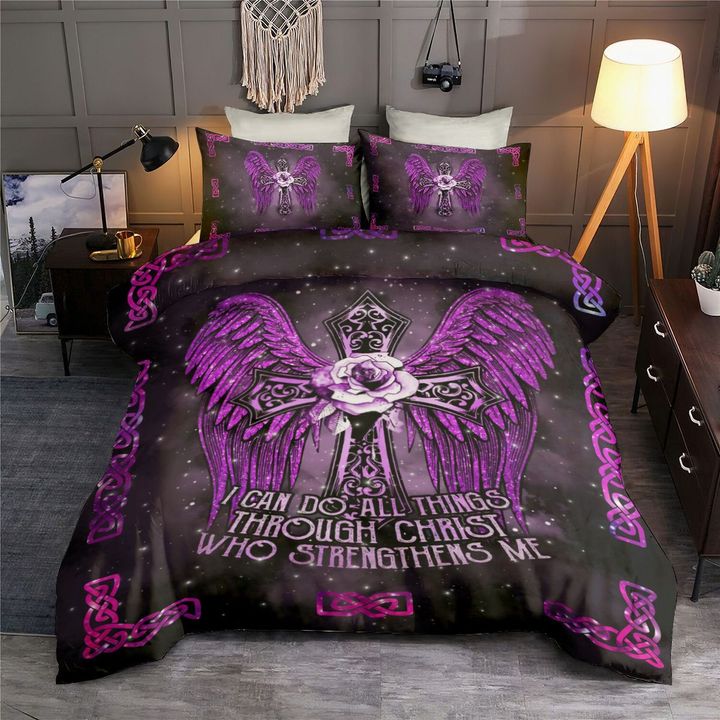 God Wing Faith Cross Purple Rose Bedding Cover For Faith Bedroom Decor