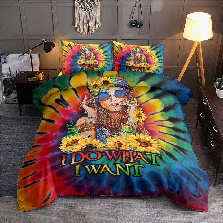 Sunflower Hippie Girl Bedding Cover For Boho Bedroom Decor