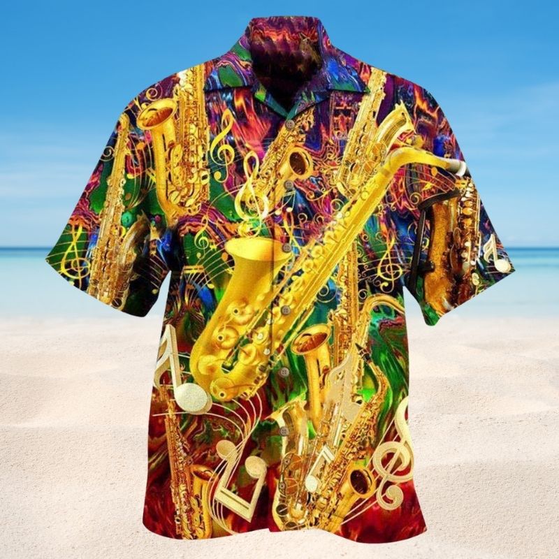 Confident Music Pattern Hawaiian Shirt For Summer Festivals Beach Parties And Relaxed Vacation Style
