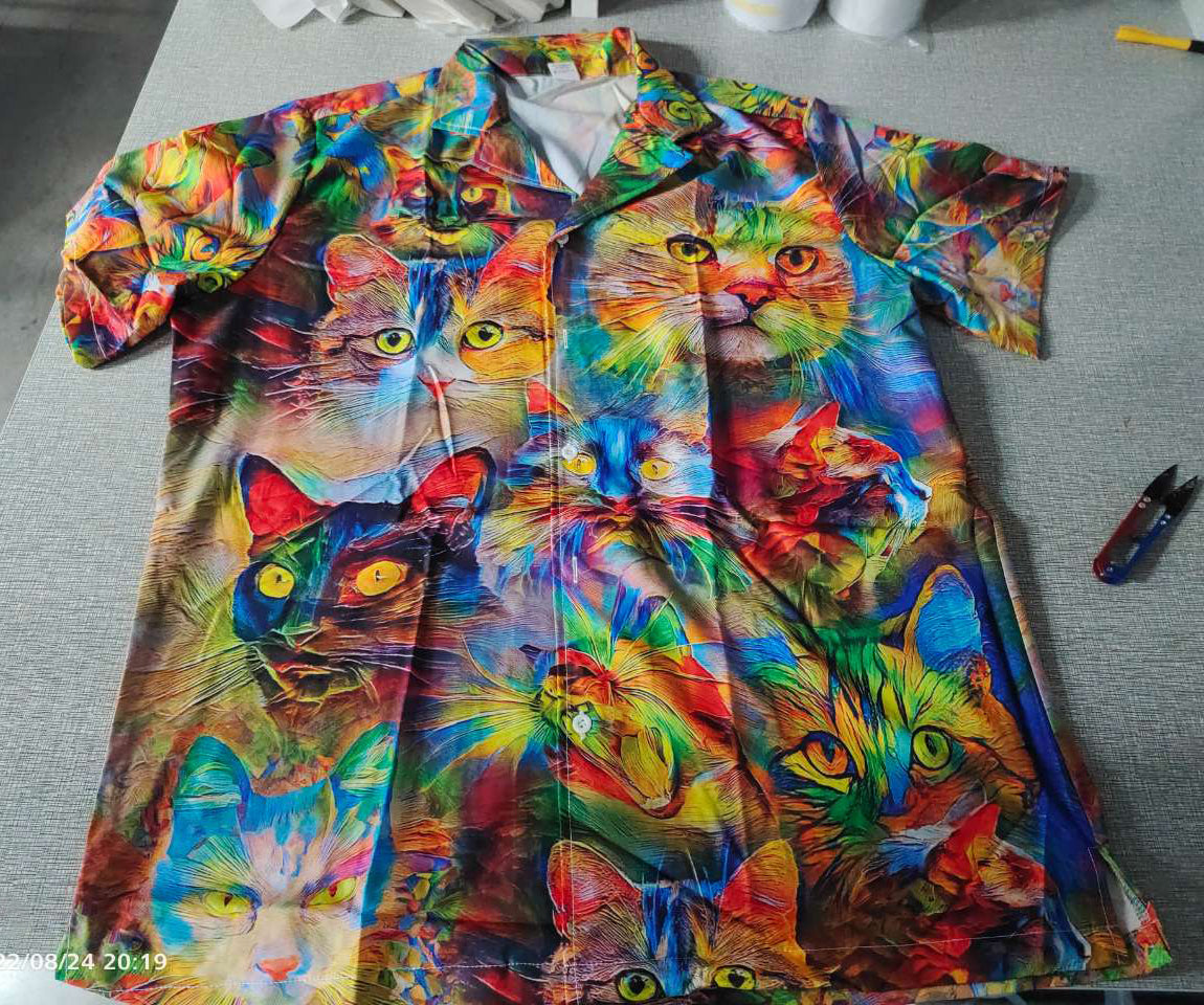 Colorful Watercolor Cat Beautiful Hawaiian Shirt Design View For Resort Travel And Thoughtful Gifting