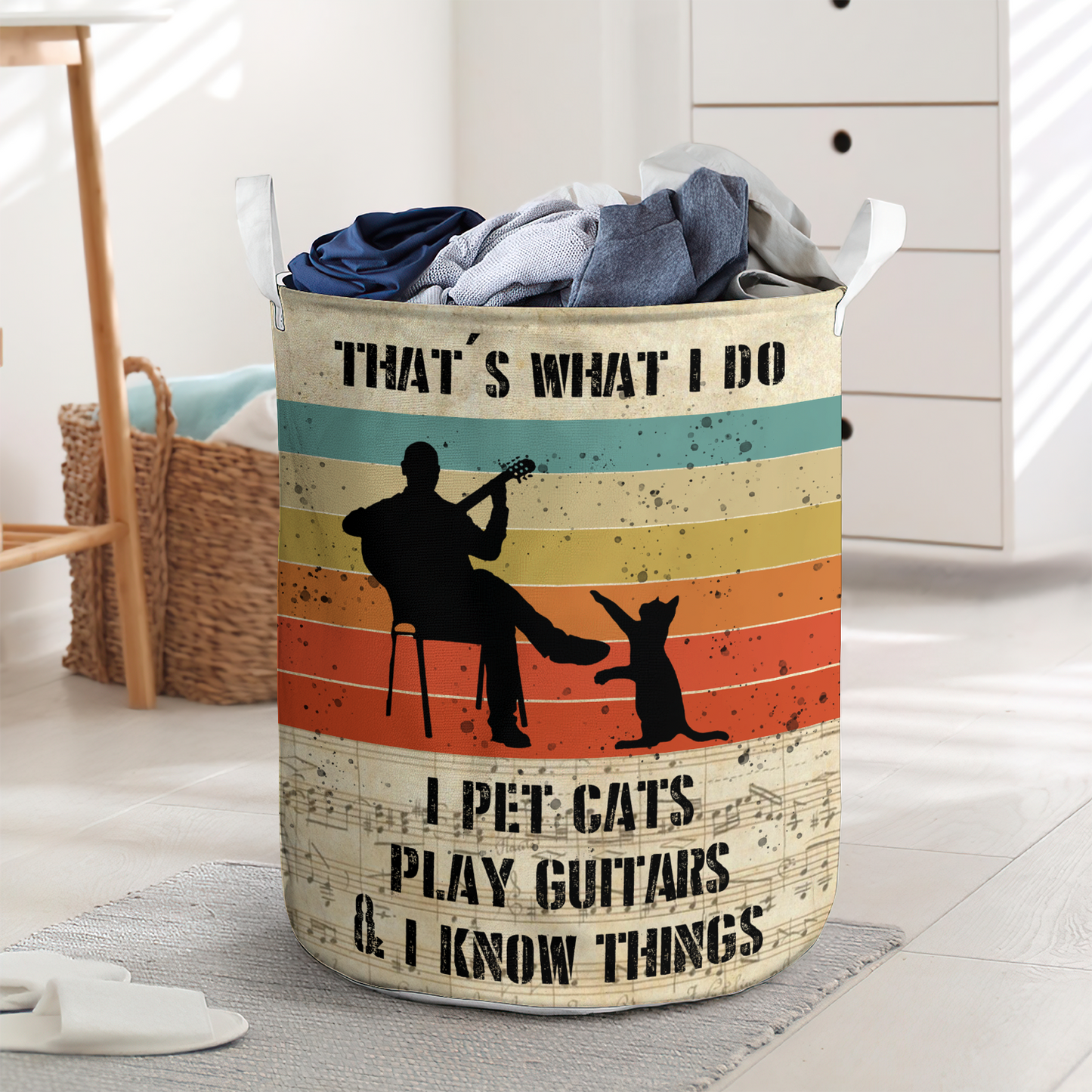 I Pet Cats Play Guitars Laundry Basket For Bathroom Bedroom Storage