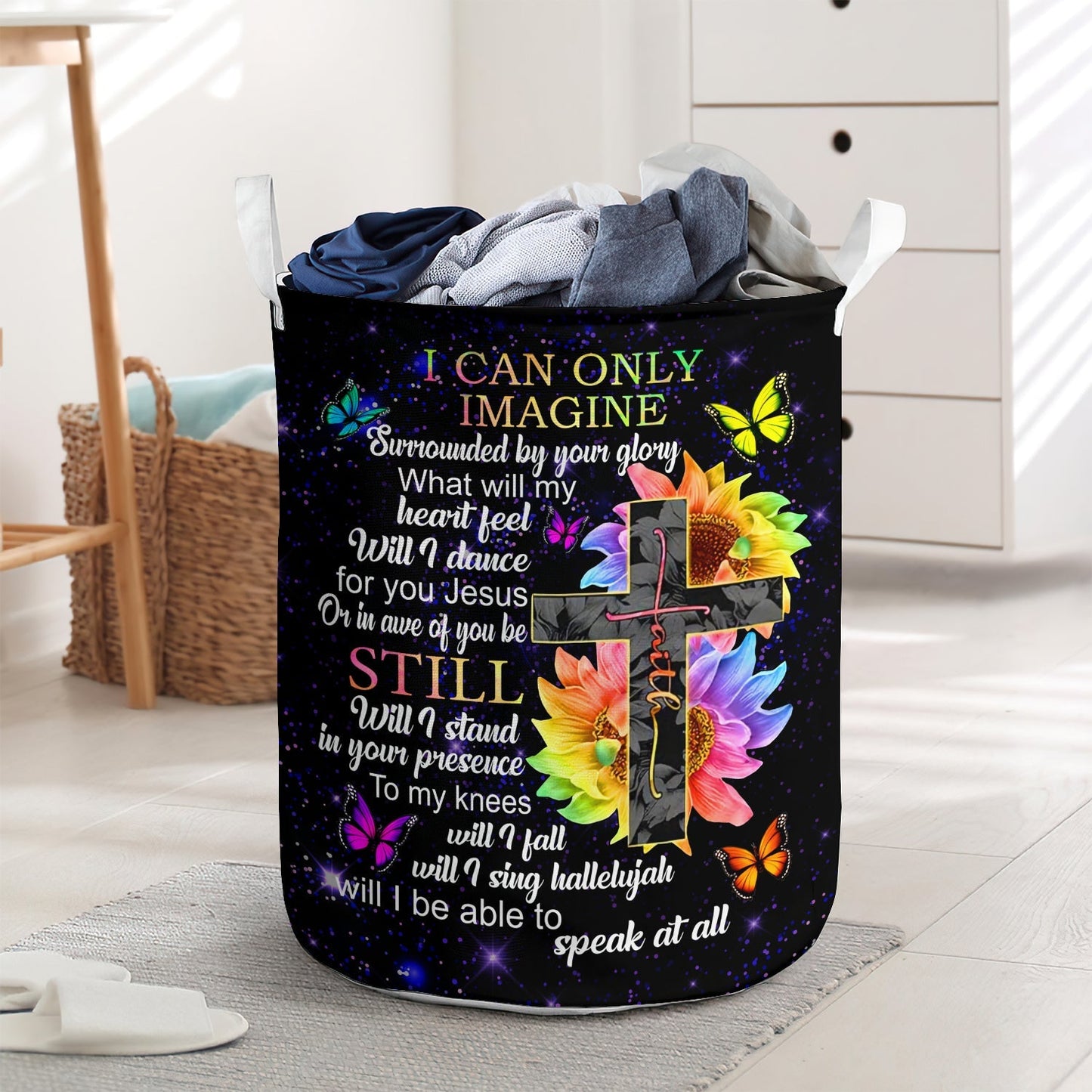 I Can Only I'magine Faith Sunflower Christian Laundry Basket For Bathroom Bedroom Storage