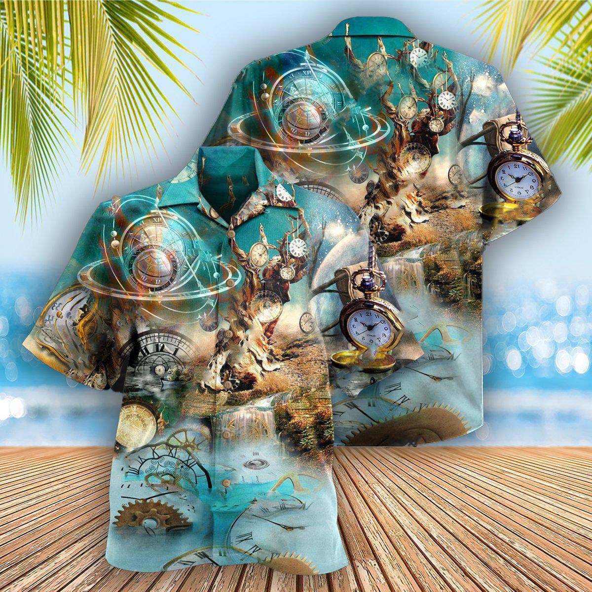 Vintage Clock Hawaiian Shirt With All Over Print For Warm Weather Adventures Parties And Daily Comfort