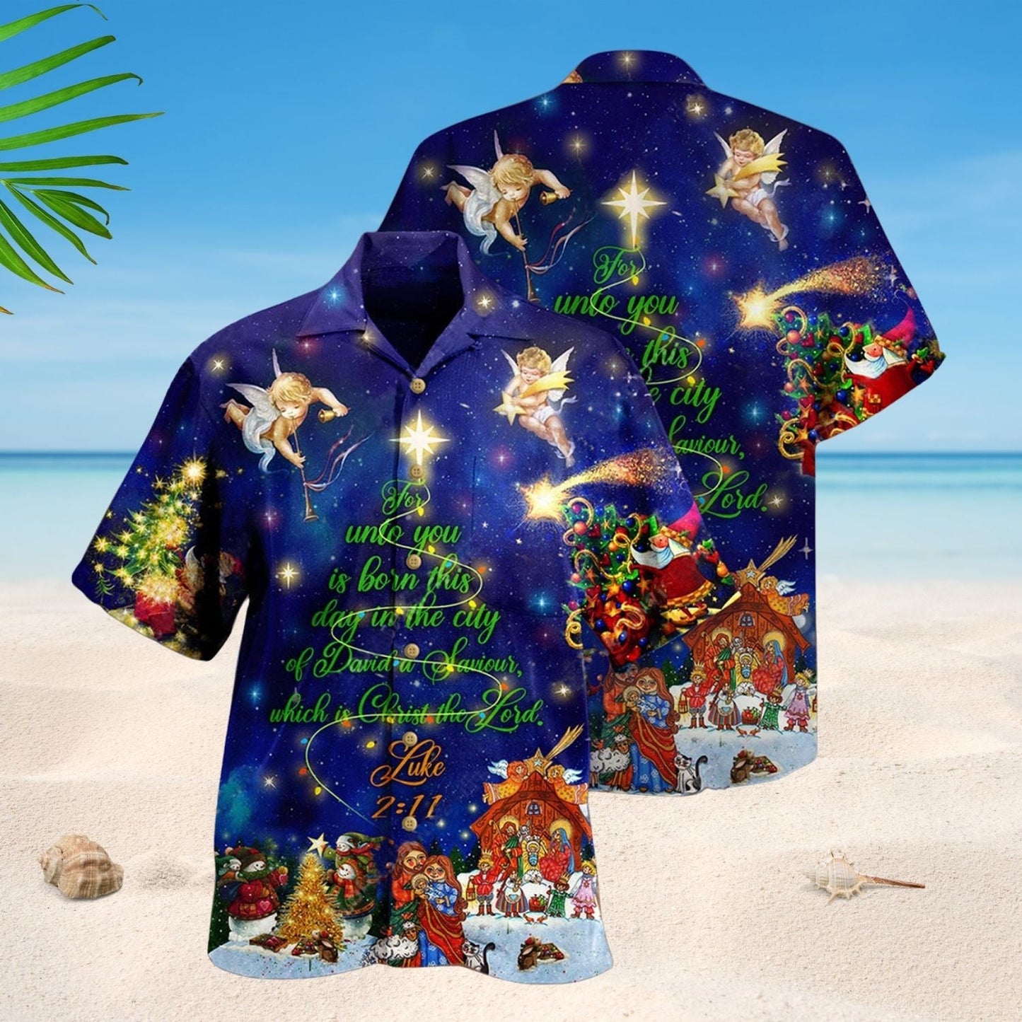 Blue Christmas Christ Faith Hawaiian Shirt For Summer Vacation And Beach Travel
