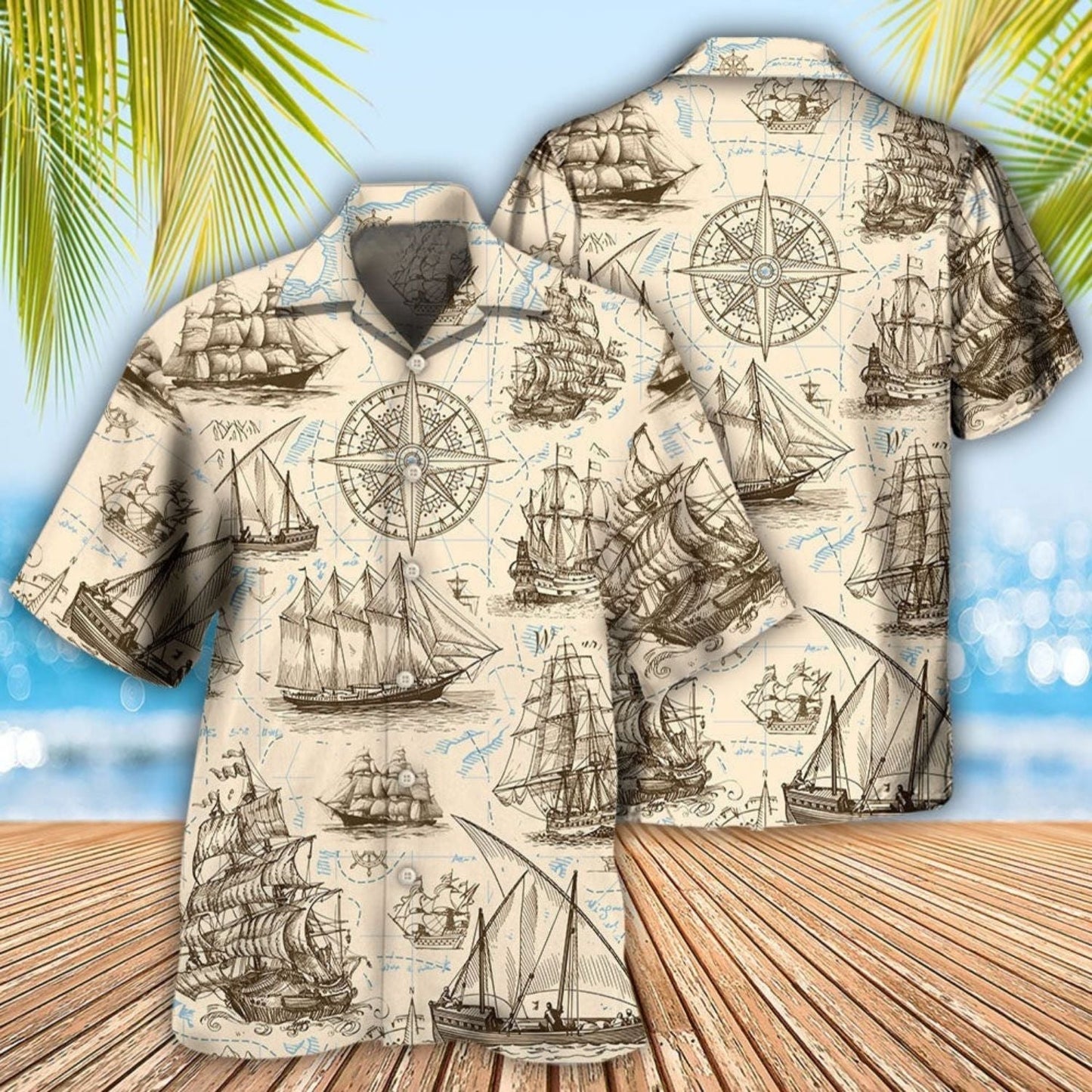 Vintage Sailing Nautical Pirate Map Adventure Hawaiian Shirt Artwork View For Weekend Travel And Beach Style