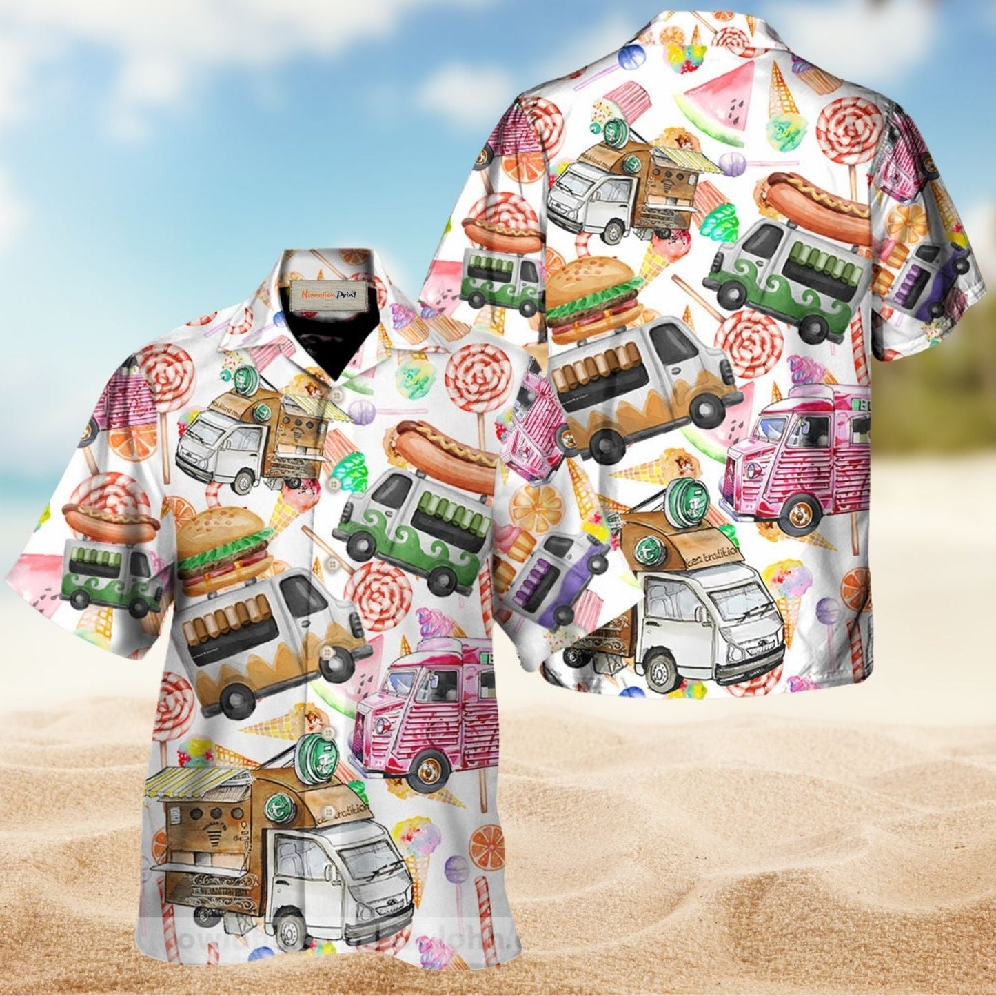 Truck Food Hawaiian Shirt Design View For Casual Summer Styling