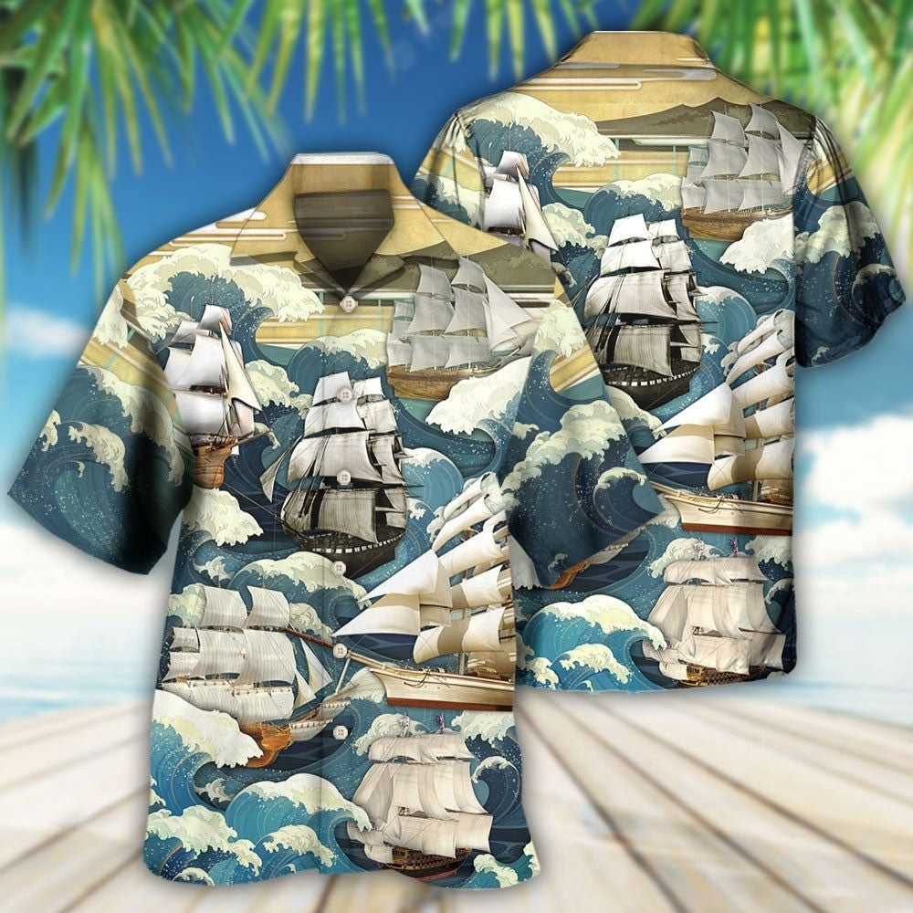 Vintage Sailing Ocean Weekend Humor Hawaiian Shirt Summer Design Detail For Warm Weather Events