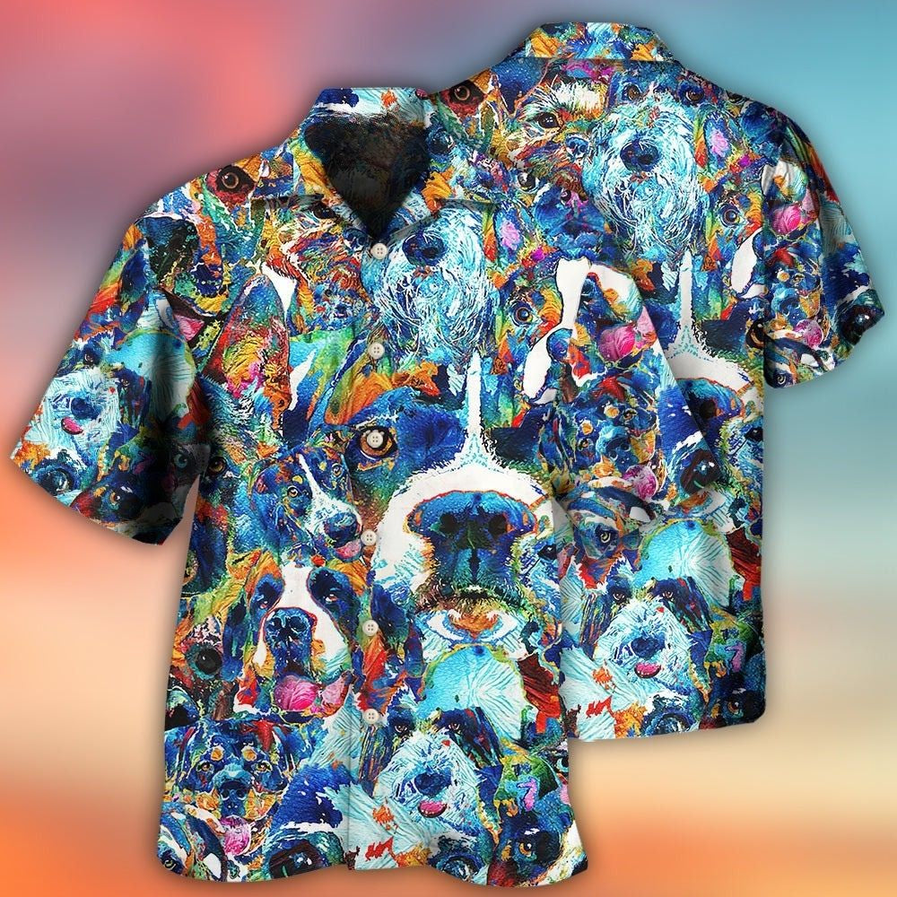 Colorful Dog Delight Design Hawaiian Shirt Relaxed Style View For Vacation Style