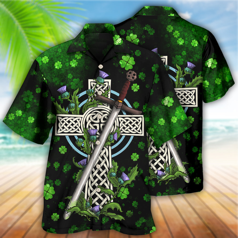 Irish Celtic Cross Blood Hawaiian Shirt Pattern Detail For Summer Holidays And Outdoor Fun