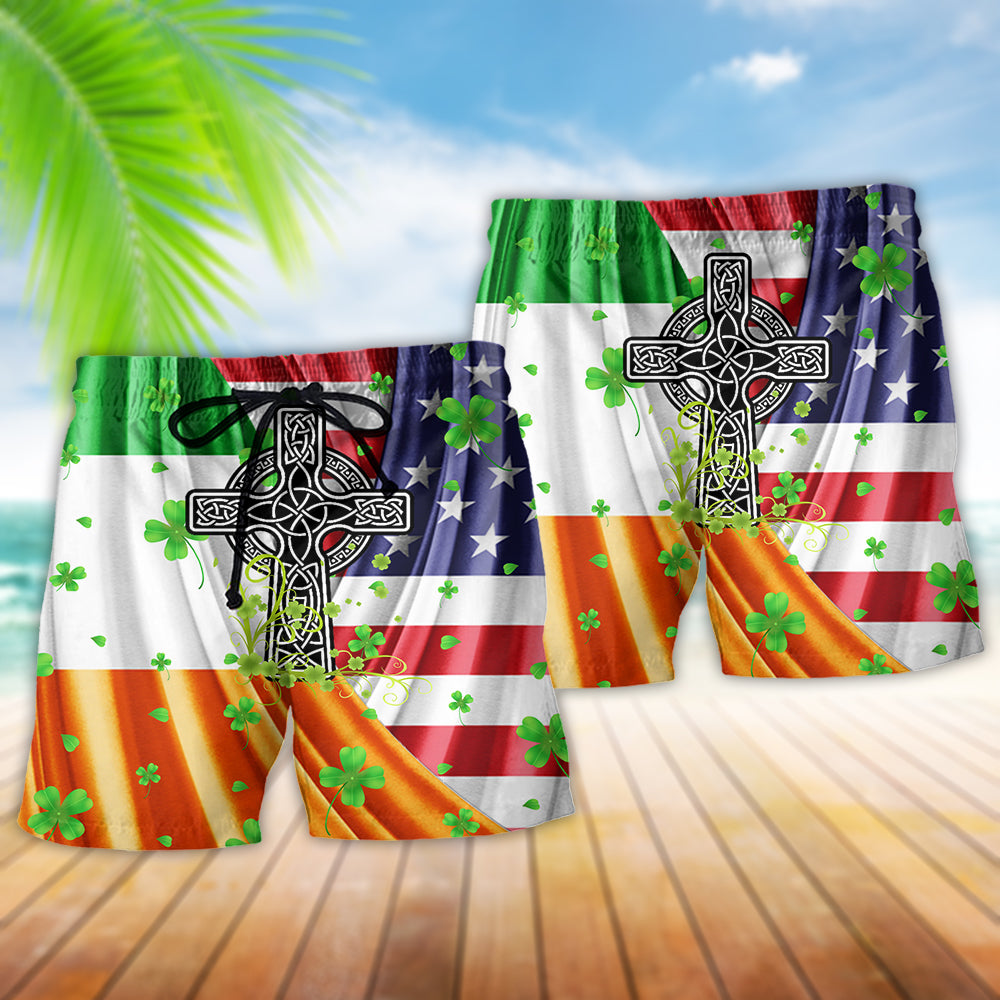 Irish Independence Day Celebration Beach Shorts Pattern View For Vacation Travel And Outdoor Fun
