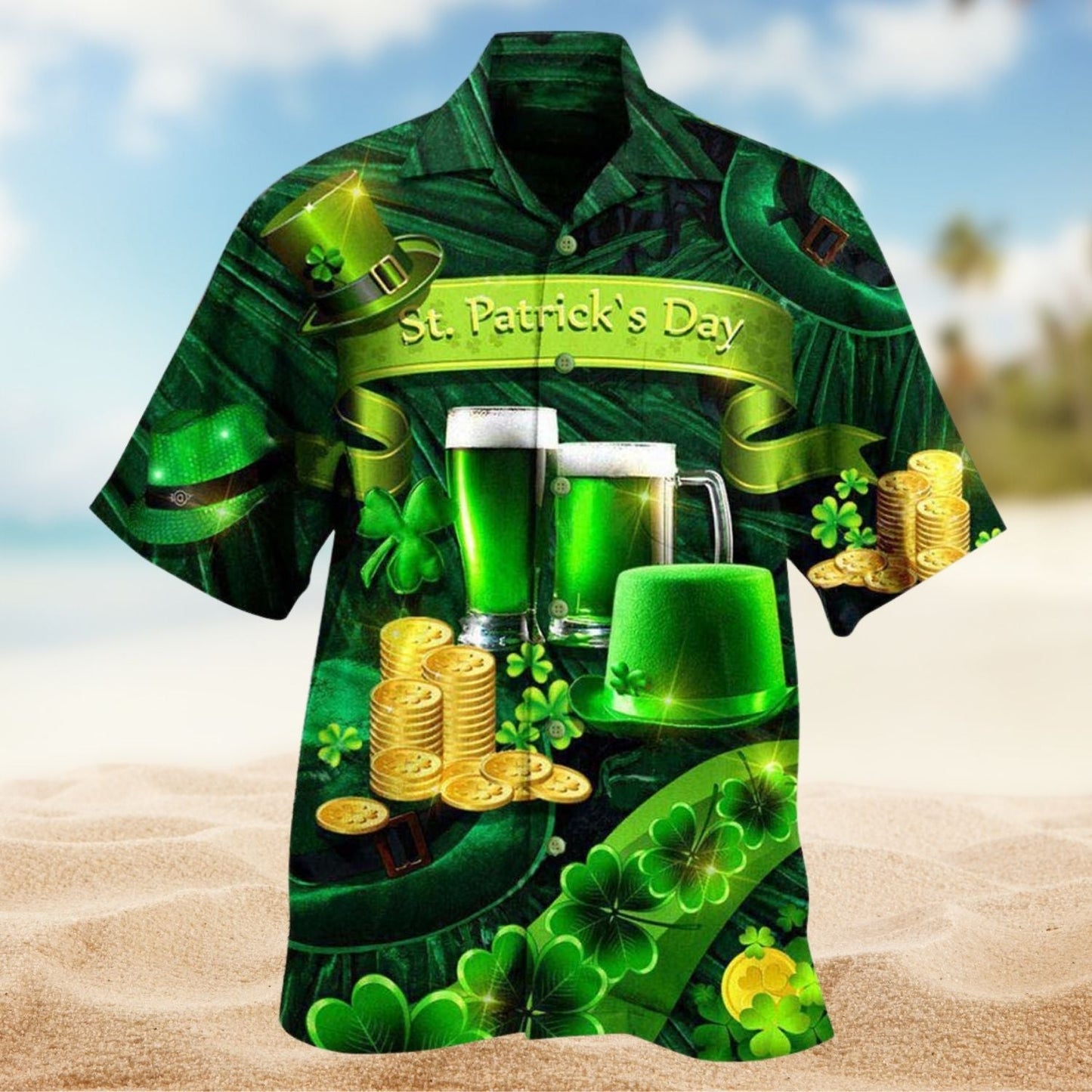 Irish Saint Patrick'S Hawaiian Shirt For Summer Vacation, Beach Travel, And Casual Wear
