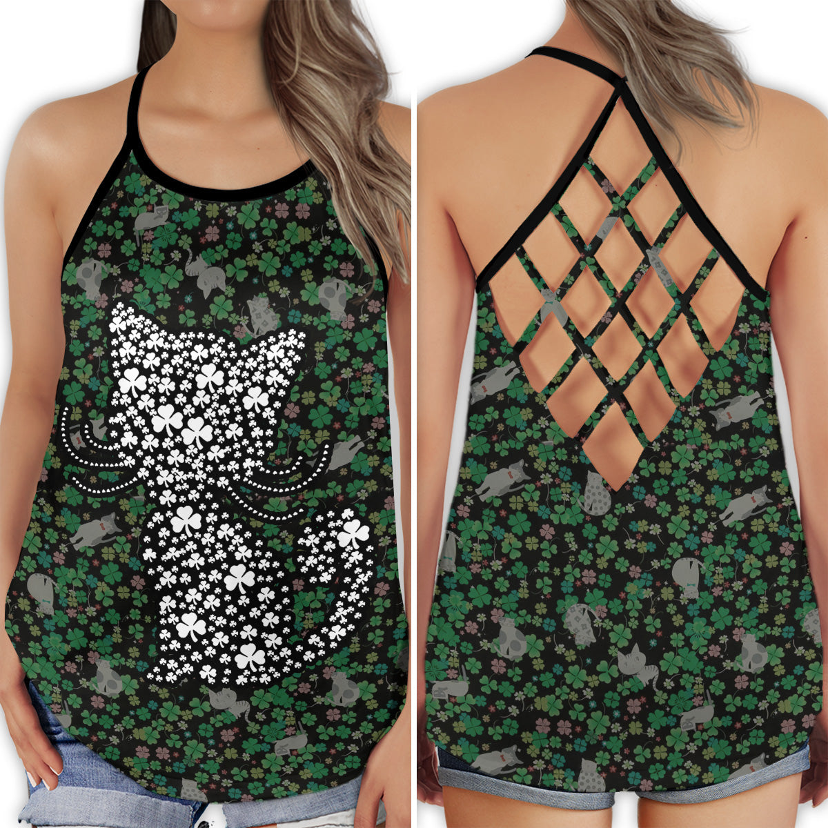 Irish Cat Green Lucky Hollow Tank Top For Yoga Workouts And Casual Wear
