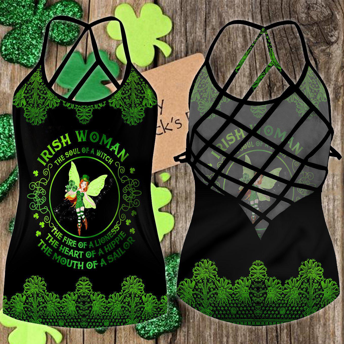 Irish Strength Hollow Tank Top For Studio Workouts And Casual Wear