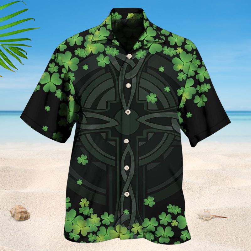 American Irish Clover Flag Hawaiian Shirt For Summer Vacation, Beach Travel, And Casual Wear