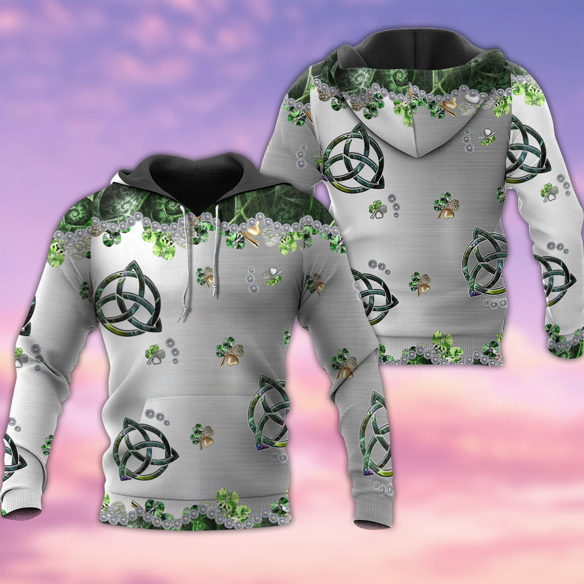Irish Clover Metal Simple Hoodie For Everyday Streetwear Seasonal Travel And Gift Giving
