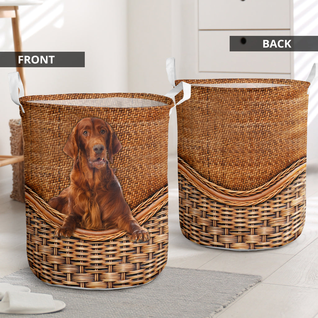Irish Setter Dog Rattan Texture Laundry Basket For Room Home Organizer