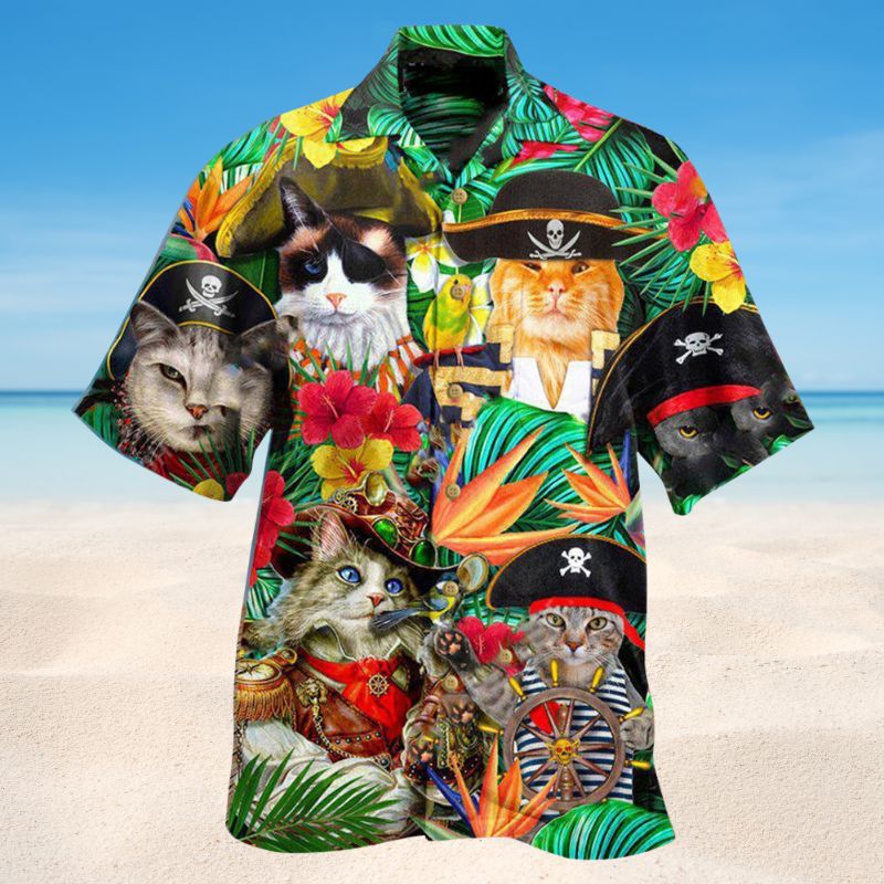 Playful Pirate Cats Hawaiian Shirt For Bold Summer Parties Beach Travel And Alternative Casual Style