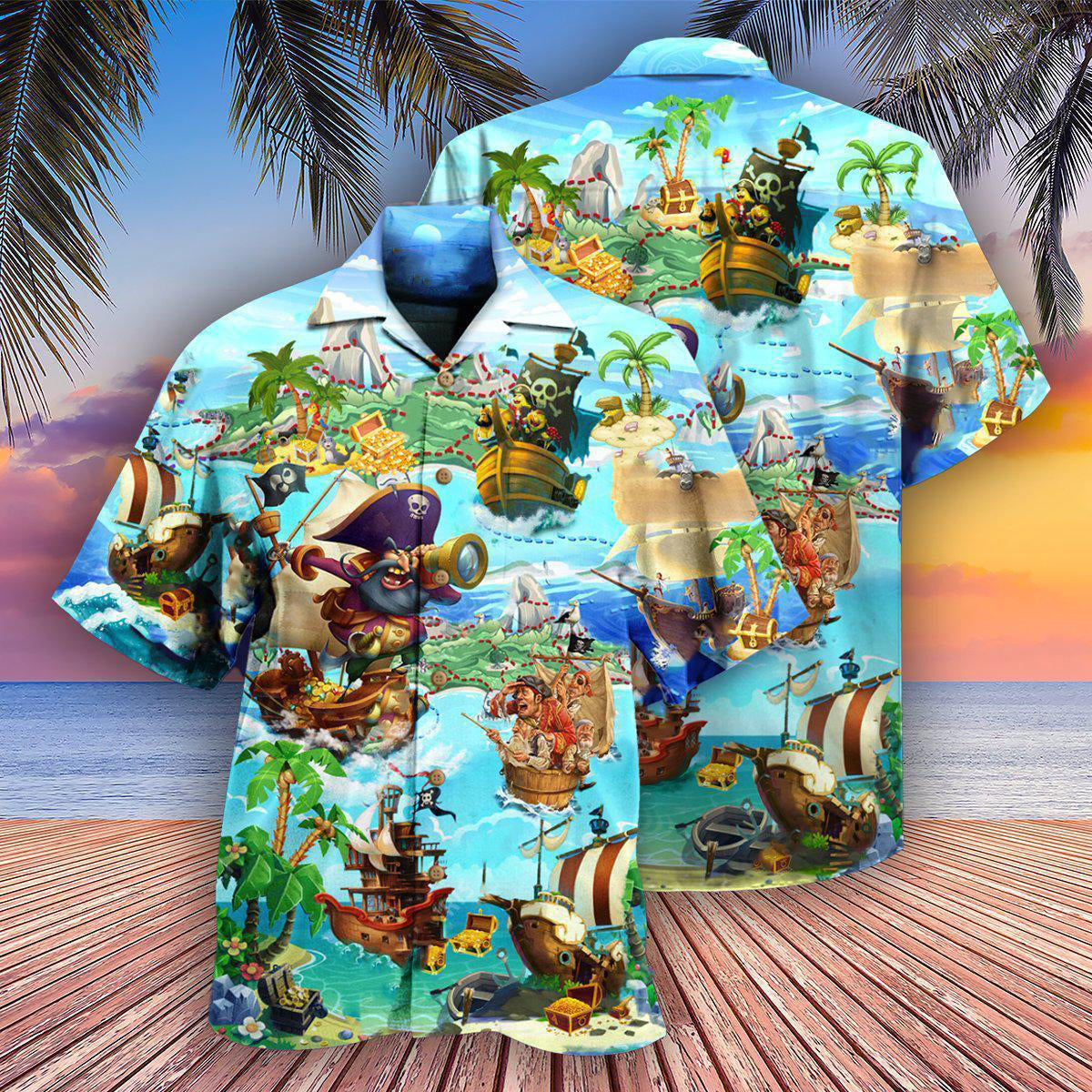 Nautical Pirate Treasure Hunting Hawaiian Shirt Artwork View For Weekend Travel And Beach Style