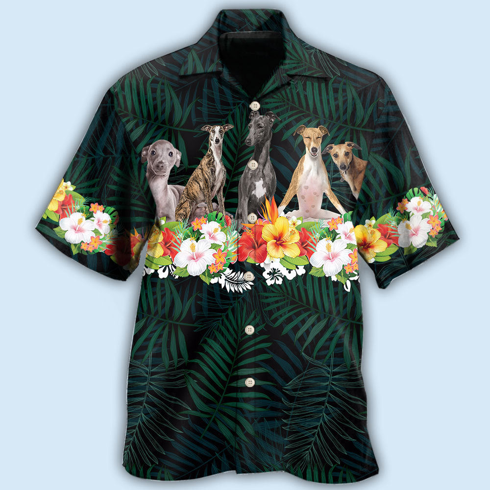 Tropical Italian Greyhound Hawaiian Shirt For Tropical Holidays, Resort Trips, And Relaxed Coastal Style