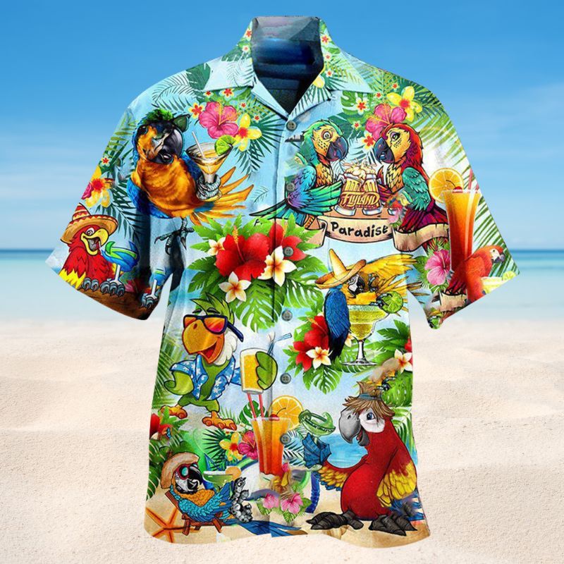Parrot Tropical Cocktail Hour Hawaiian Shirt For Tropical Trips Food Fans And Cheerful Summer Outings