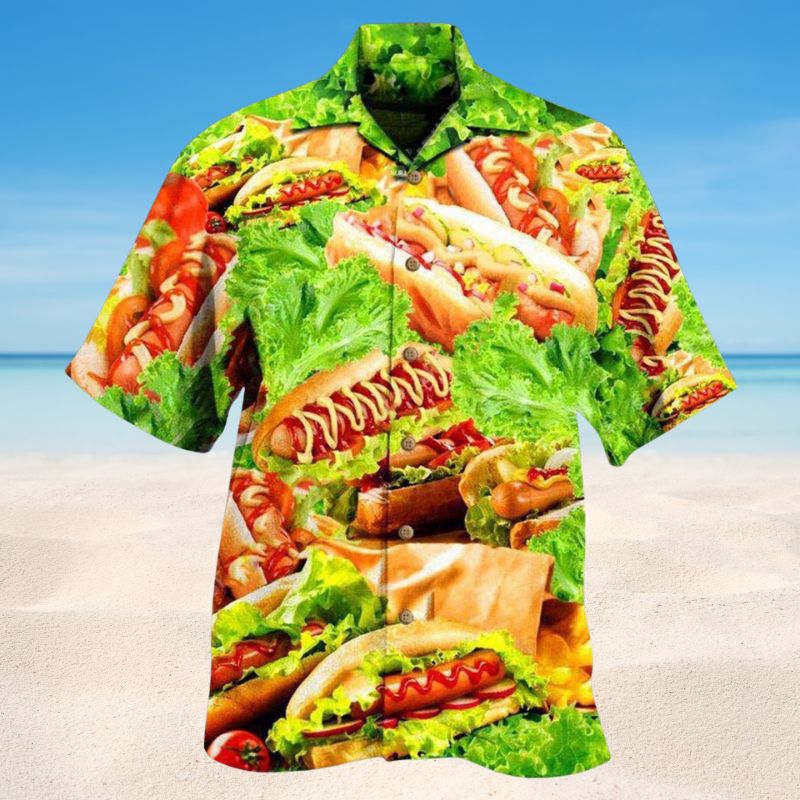 Hot Dog Party Hawaiian Shirt For Coastal Adventures Outdoor Gatherings And Casual Warm Weather Wear