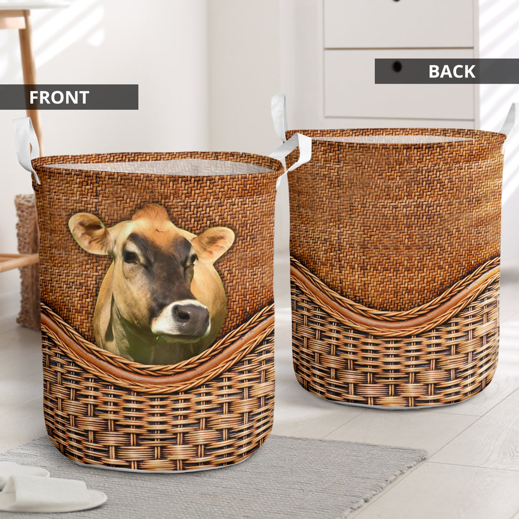 Cow Rattan Texture Laundry Basket For Room Home Organizer