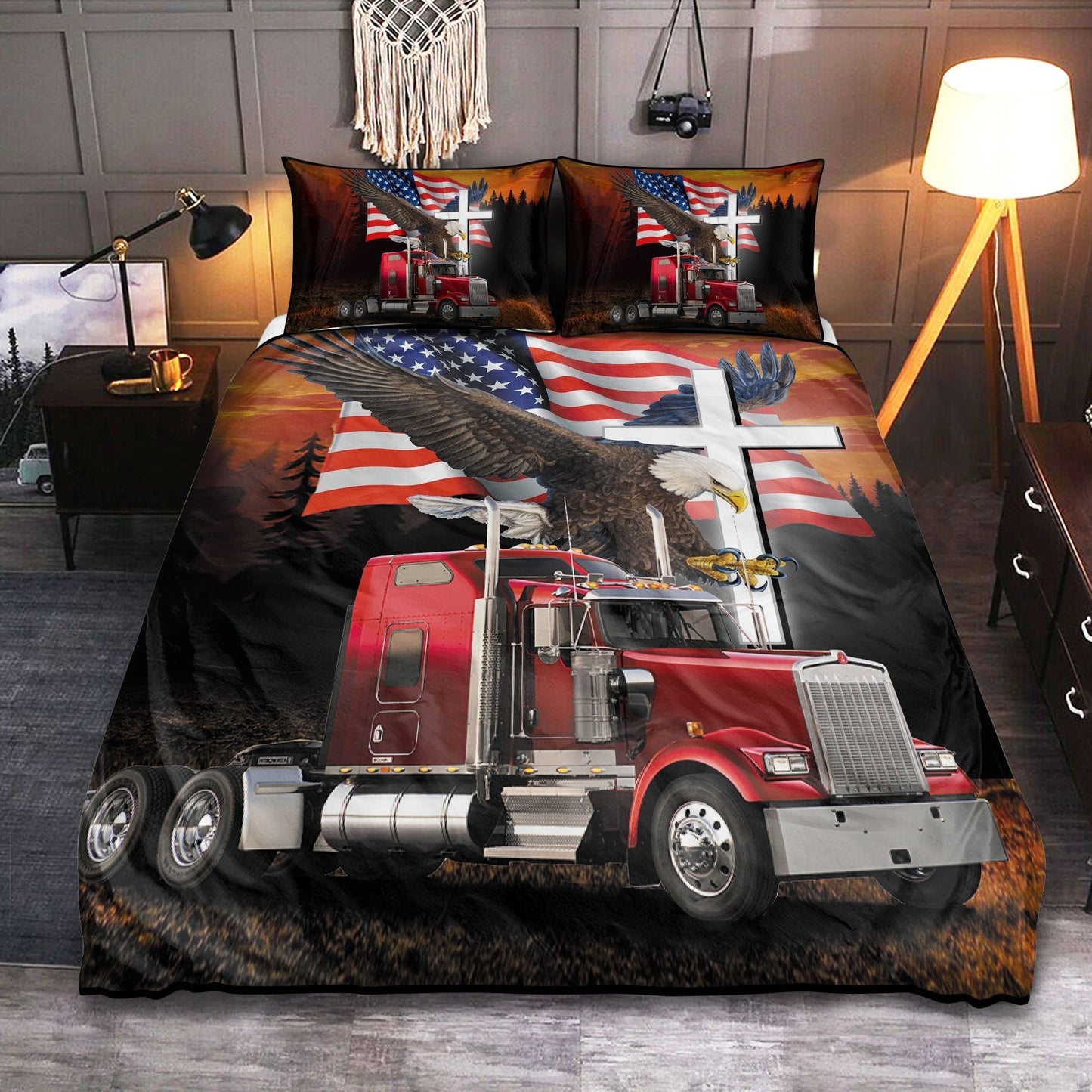 Jesus American Eagle Truck Rig Bedding Cover For Nature Bedroom Decor